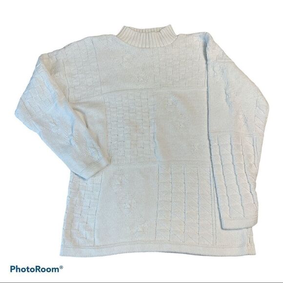 Vintage 80s white cotton cable knit sweater - classic elements size large - Picture 4 of 9